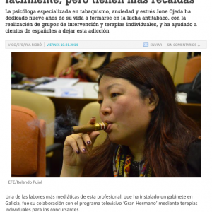 Captura de pantalla de un artículo sobre mujeres fumadoras